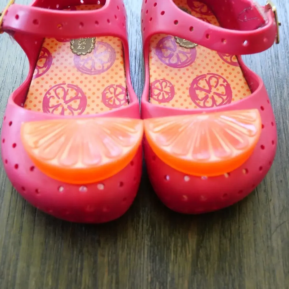 Mini Melissa Furadinha Pop Fruit Mary Janes Shoes Toddler Girls  6 Pink Orange
